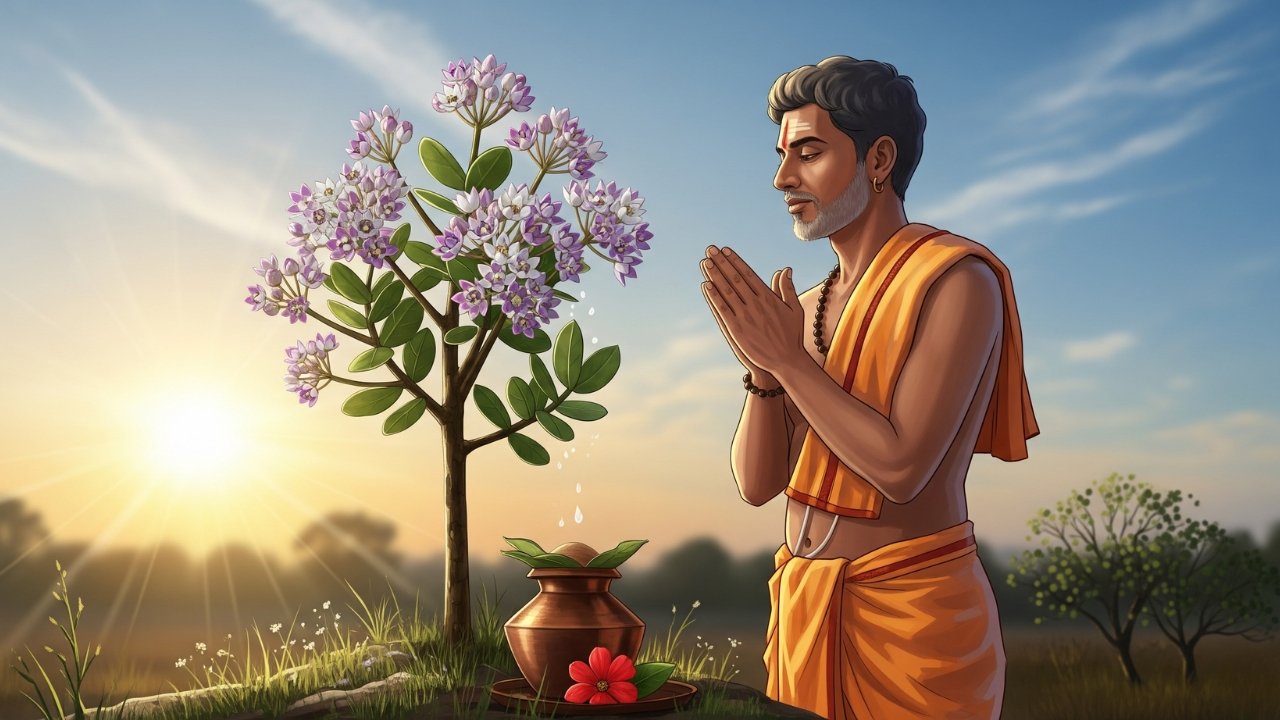सूर्यदेवाच्या कृपेसाठी आक वृक्षपूजा: एक आध्यात्मिक आणि आयुर्वेदिक दृष्टीकोन